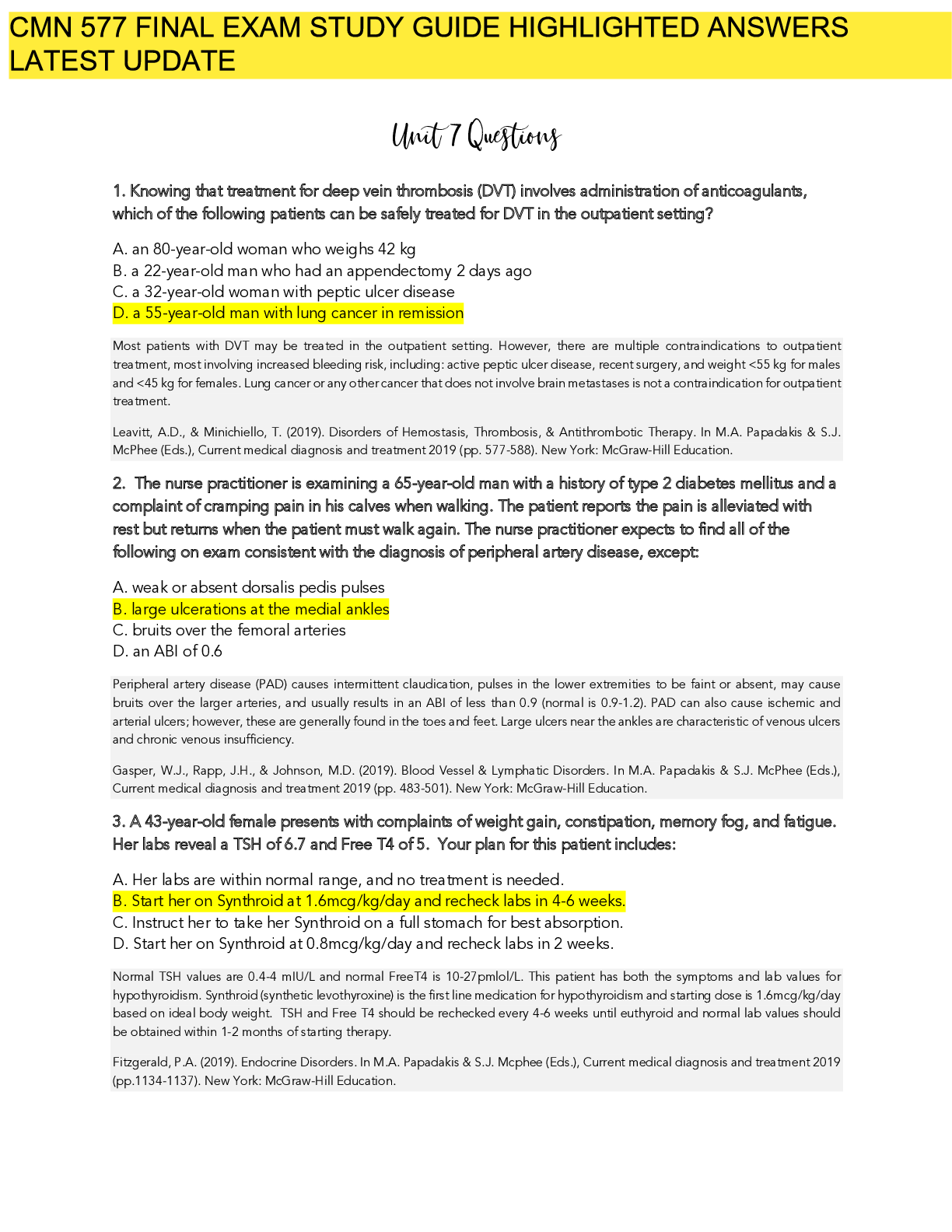 Preview of CMN 577 FINAL EXAM STUDY GUIDE HIGHLIGHTED ANSWERS LATEST UPDATE
