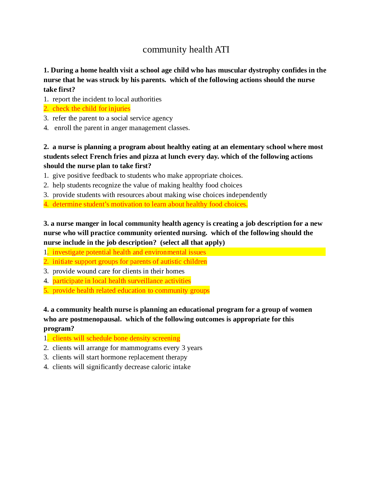 Preview image for ATI COMMUNITY HEALTH PROCTORED EXAM 2021 (LATEST, VERIFIED AND 100% CORRECT ANSWERS)