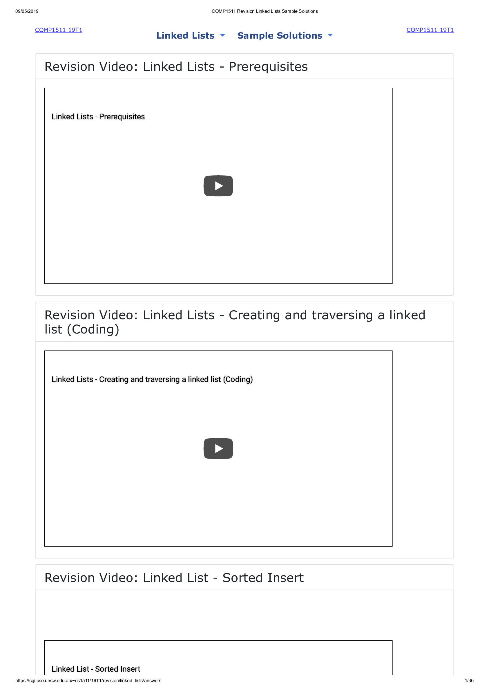 COMP1511 19T1  Revision Linked Lists Sample Solutions