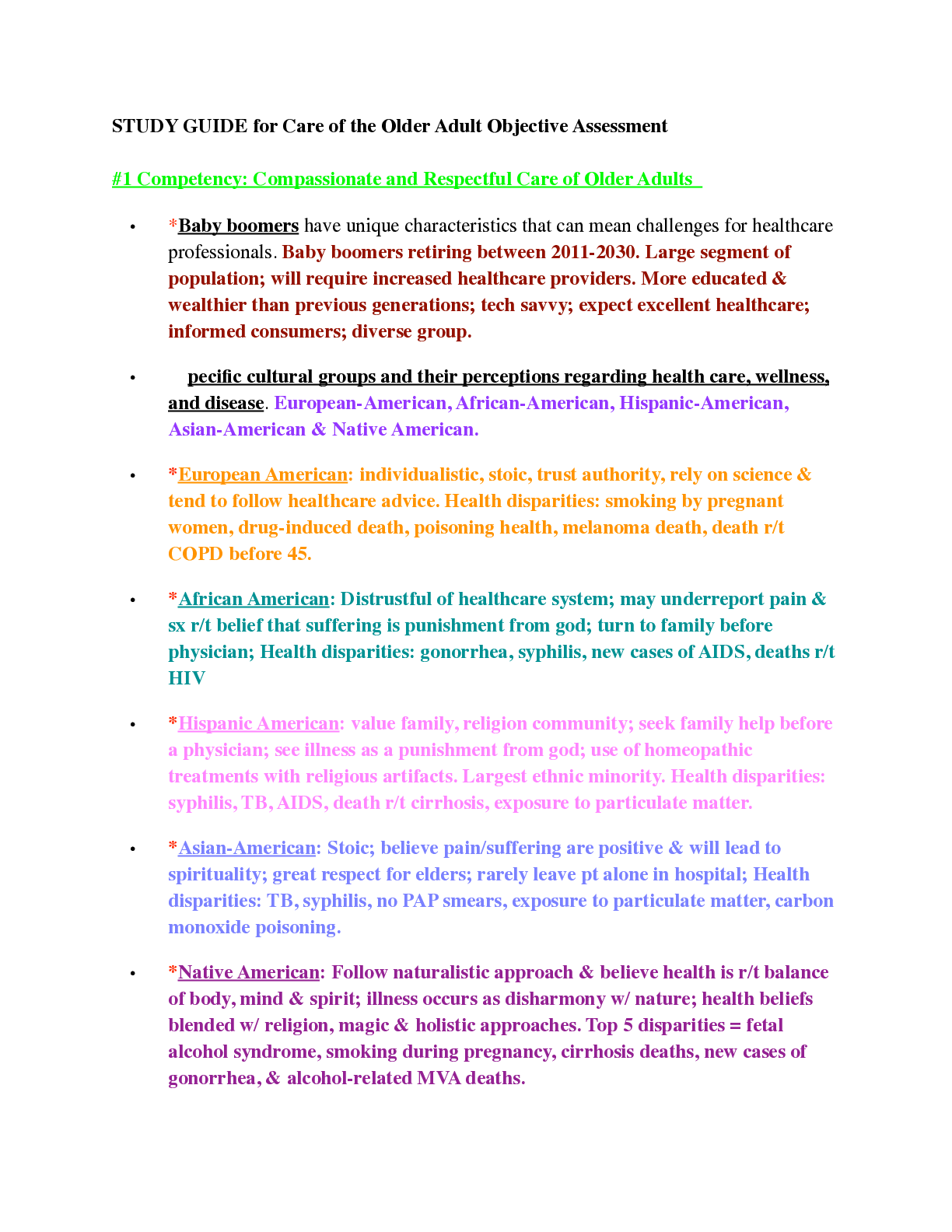 Preview image for NURS C475|Care of the older Adult study guide Objectives (complete) Latest 2020.