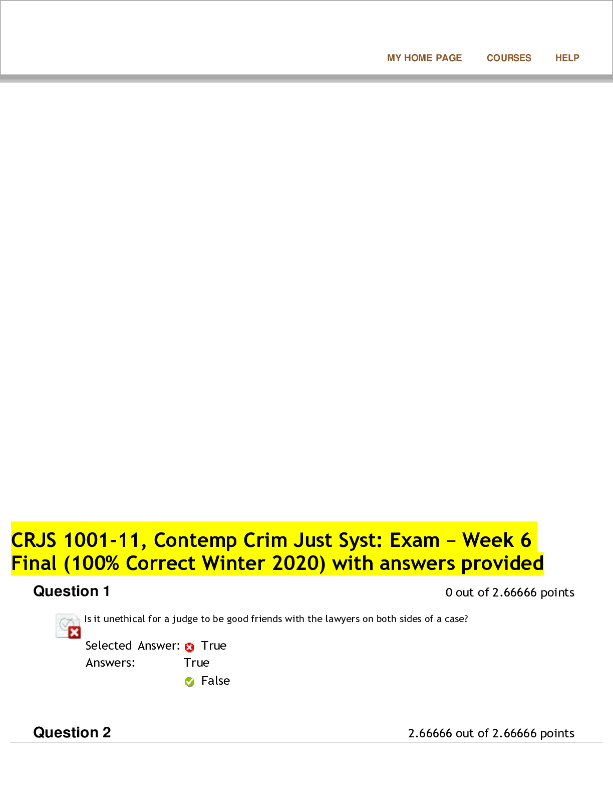 Preview image for CRJS 1001 Final Exam Week 6 With Well Revised Answers.Already Graded A+