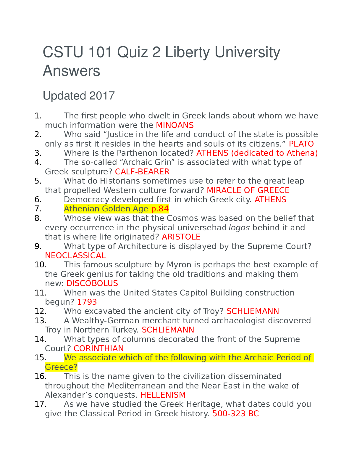 Preview of CSTU 101 Quiz 2 Liberty University  Answers