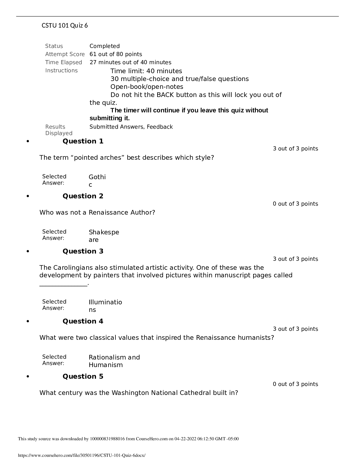 Preview of Liberty University CSTU 101 Quiz 6 Latest Updated 2022 Already Graded A