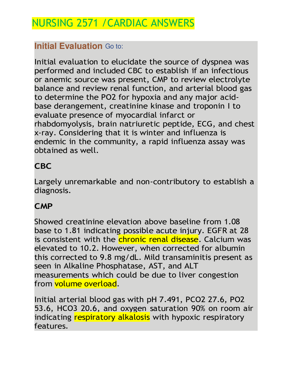 Preview of NURSING 2571 /CARDIAC ANSWERS | DETAILED SOLUTION | Rasmussen College