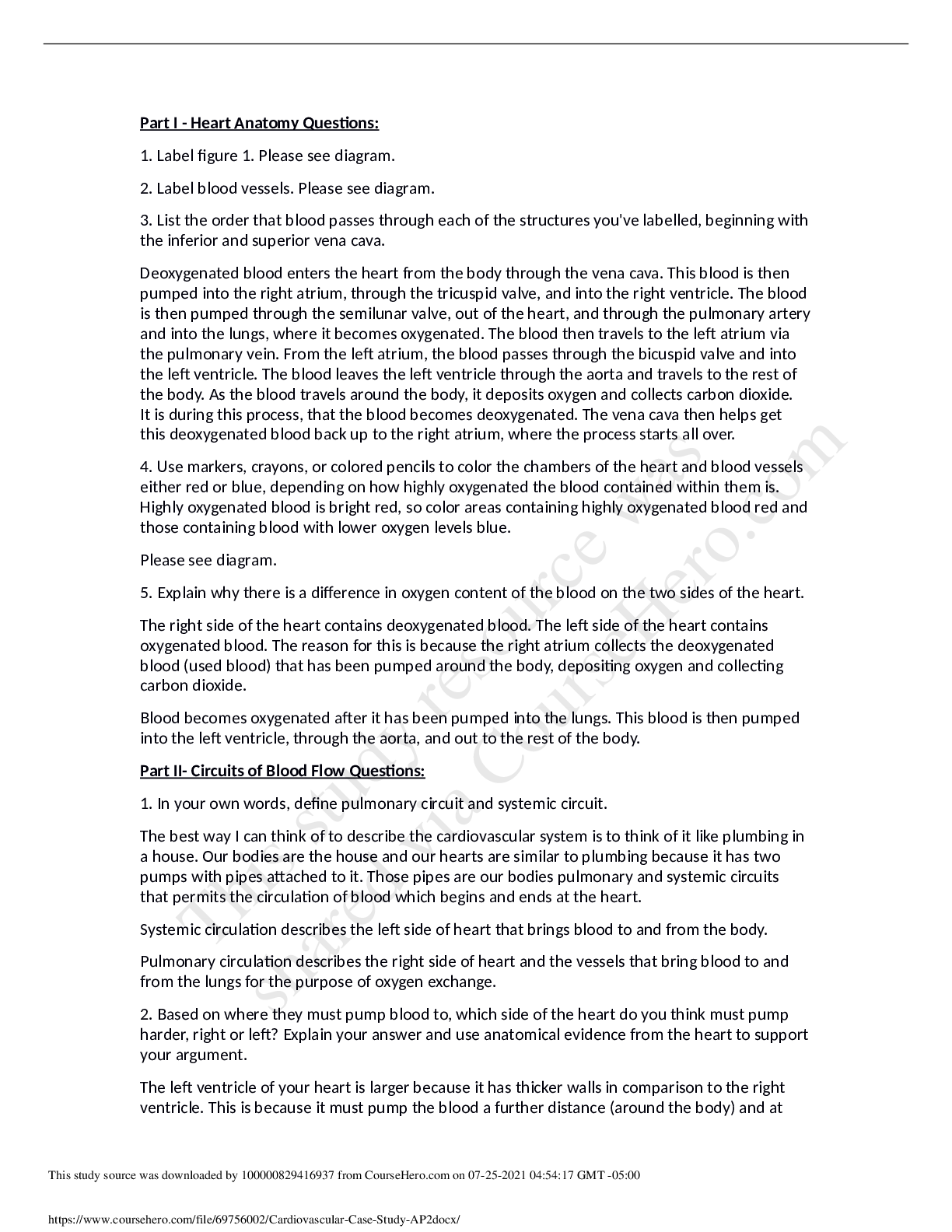Preview of Cardiovascular Case Study 2021-Graded A+