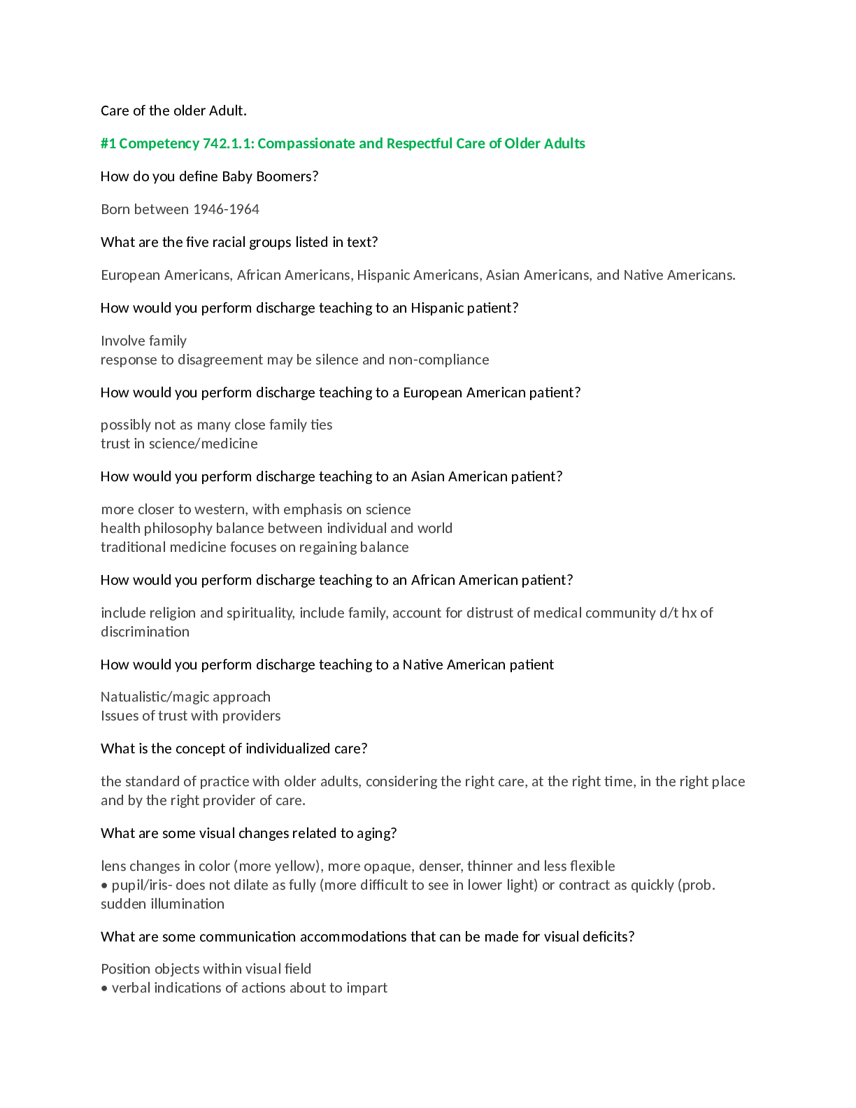 Preview of C 468 Care of the older Adult study guide objectives
