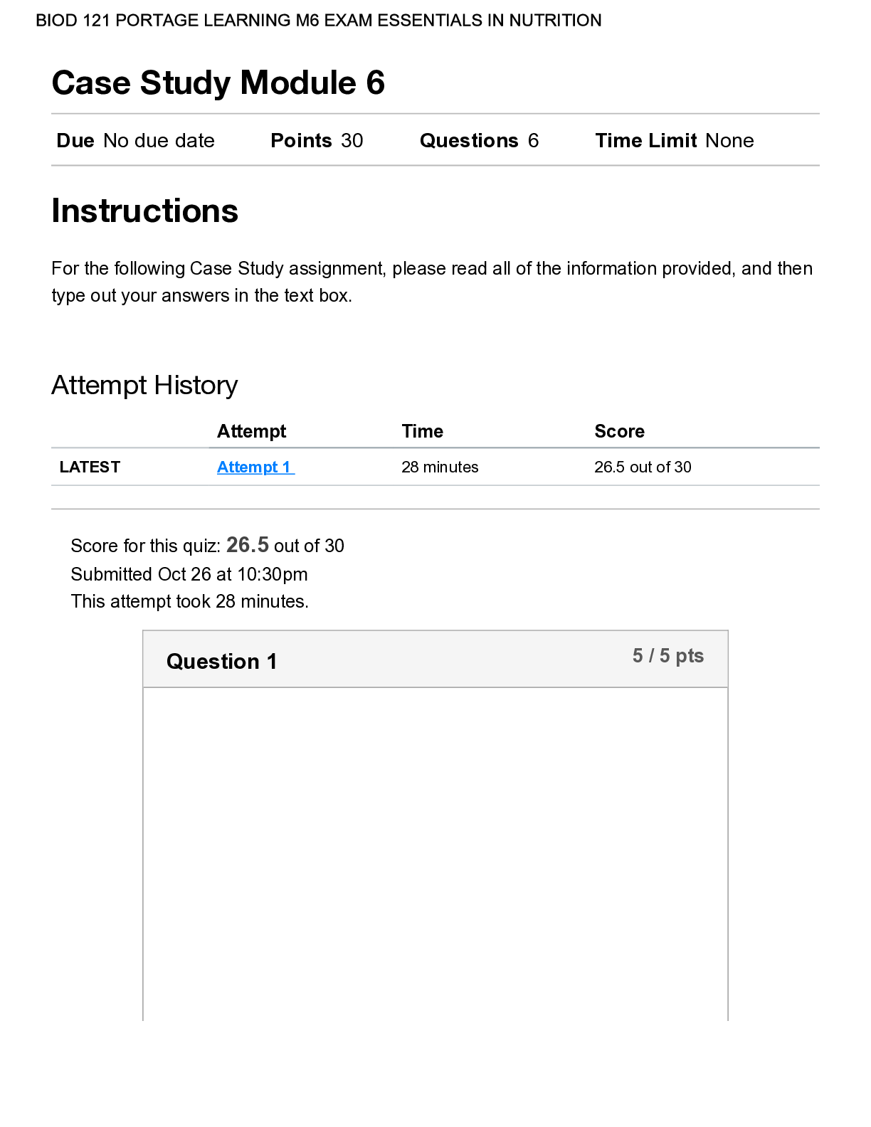 Preview of Biod 121 Portage Learning Case Study M6 Essentials Of Nutrition 2021