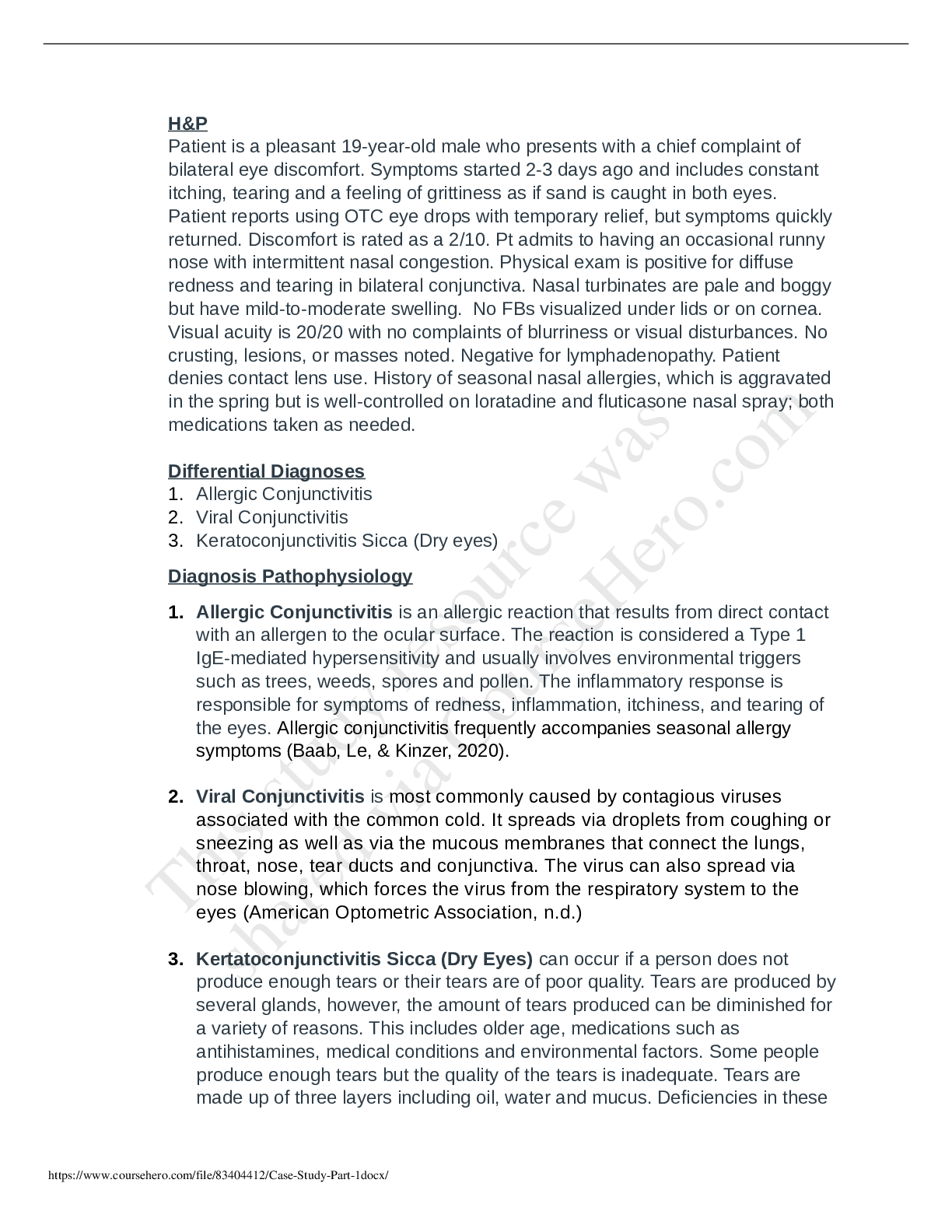 Preview of Chamberlain College of Nursing - NR 511Case Study Part 1.