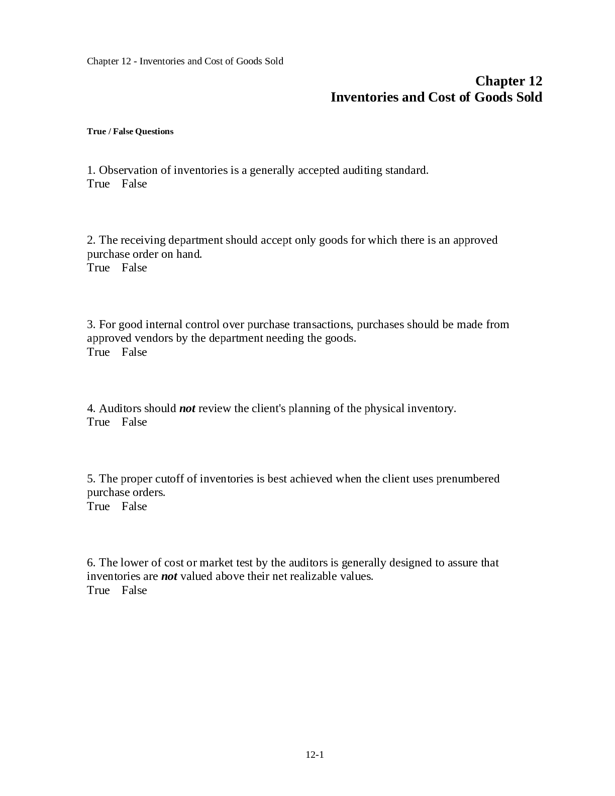 Preview image for Chapter 12 Inventories and Cost of Goods Sold ( 59 QUESTIONS WITH 100% CORRECT ANSWERS ) WITH ANSWER KEY