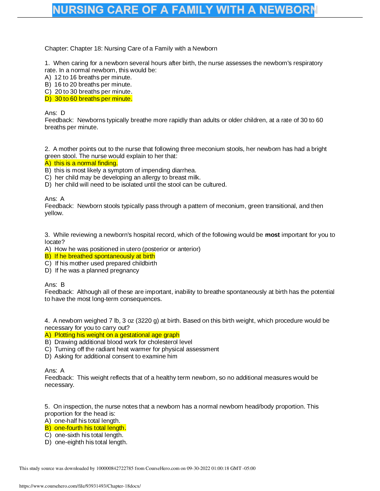 Preview image for Nursing Care of a Family with a Newborn TEST BANK 2021 CHAPTER 18