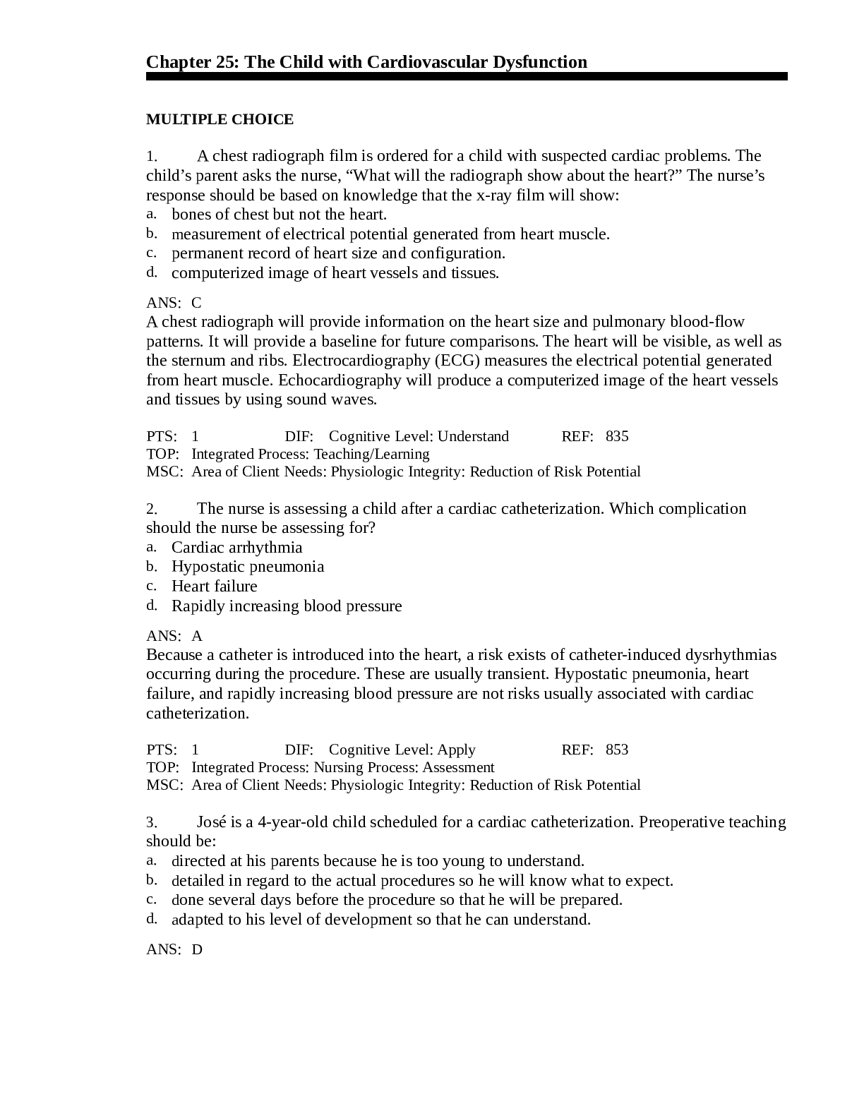 Preview image for NURSING 01 (SOLVED MCQ) Chapter 25: The Child with Cardiovascular Dysfunction