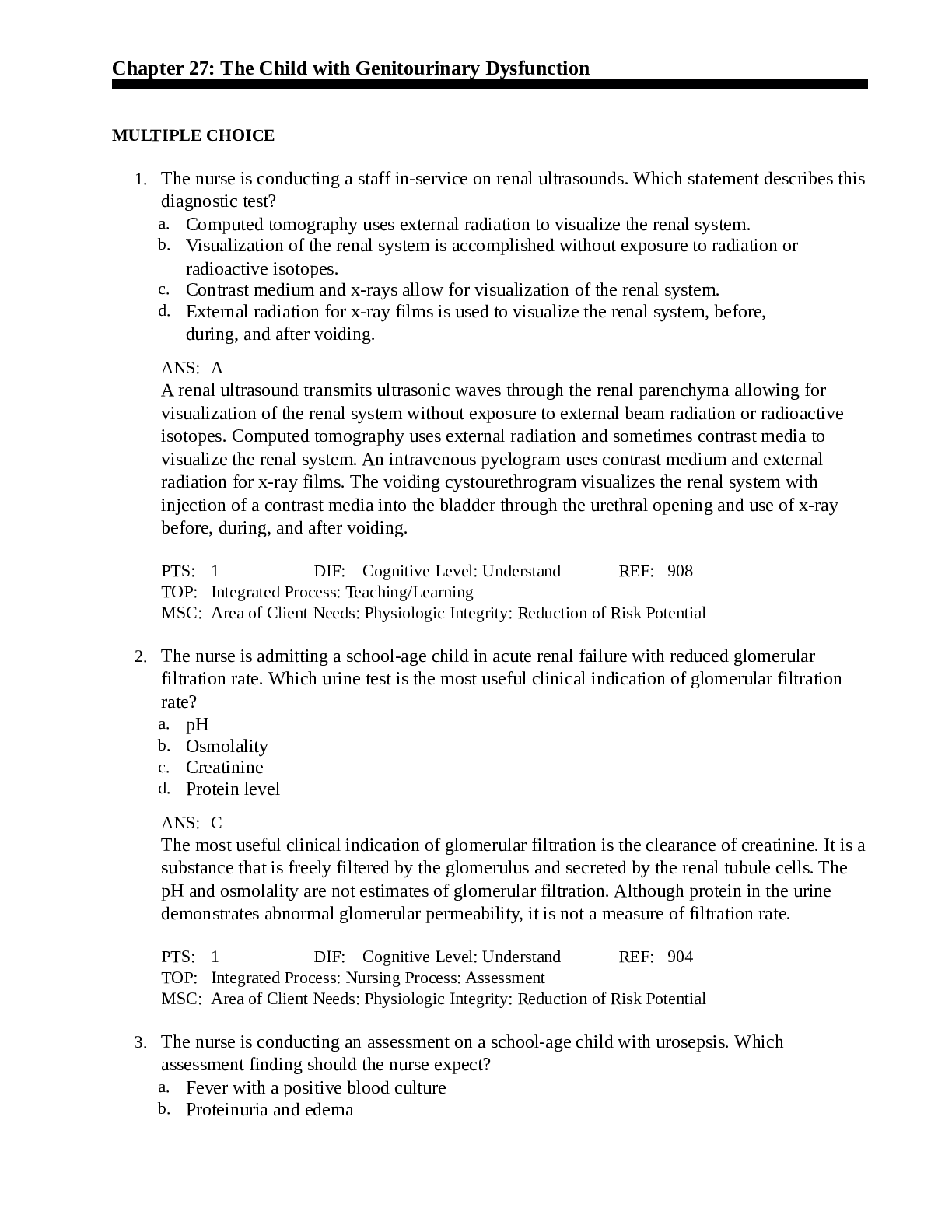 Preview image for NURS 01 (SOLVED MCQ) CHAPTER 27 The Child with Genitourinary Dysfunction