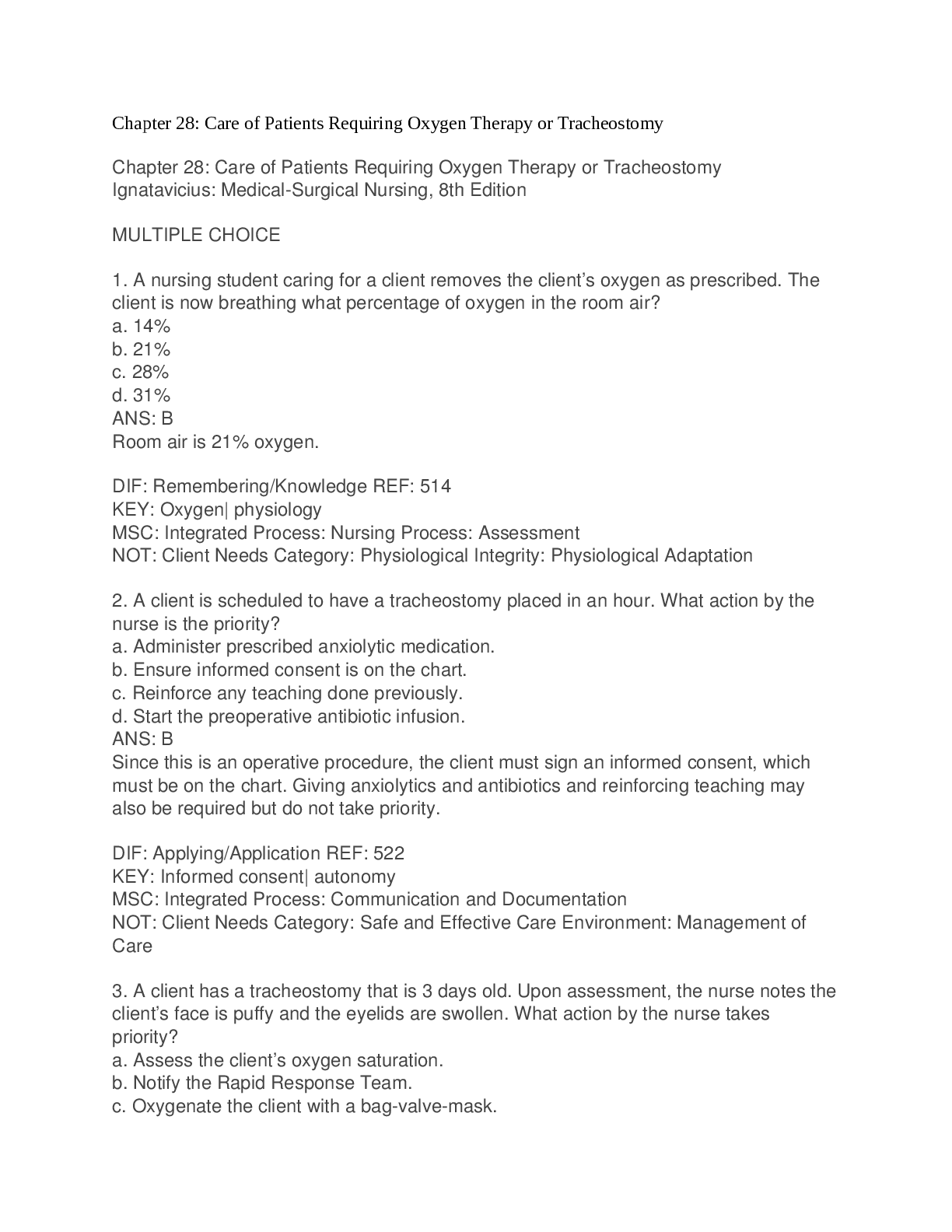 Preview of Milestone Chapter 28: Care of Patients Requiring Oxygen Therapy or Tracheostomy (Concepts