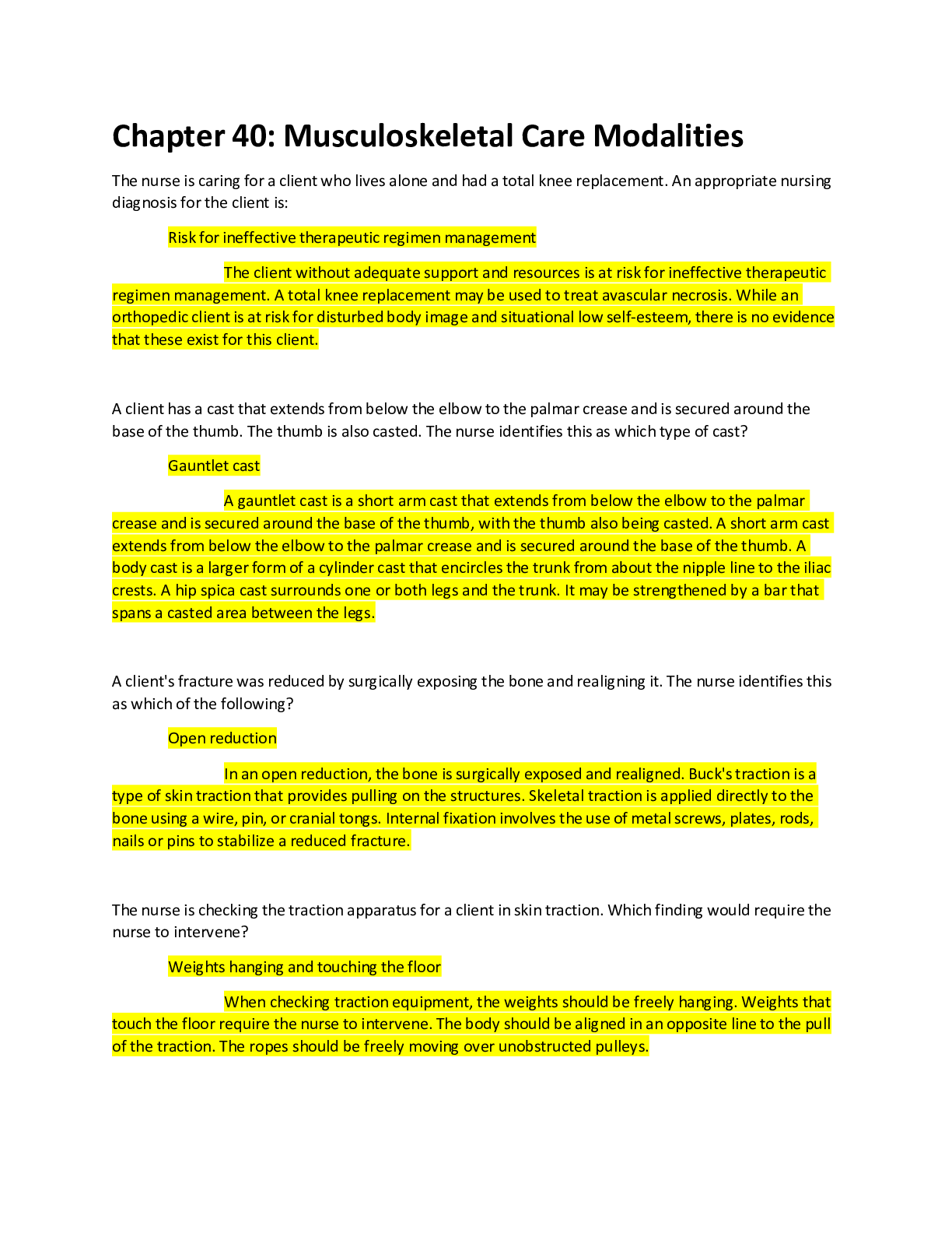 Preview image for Chapter 40: Musculoskeletal Care Modalities_ with Answers and Explanations _Rated A