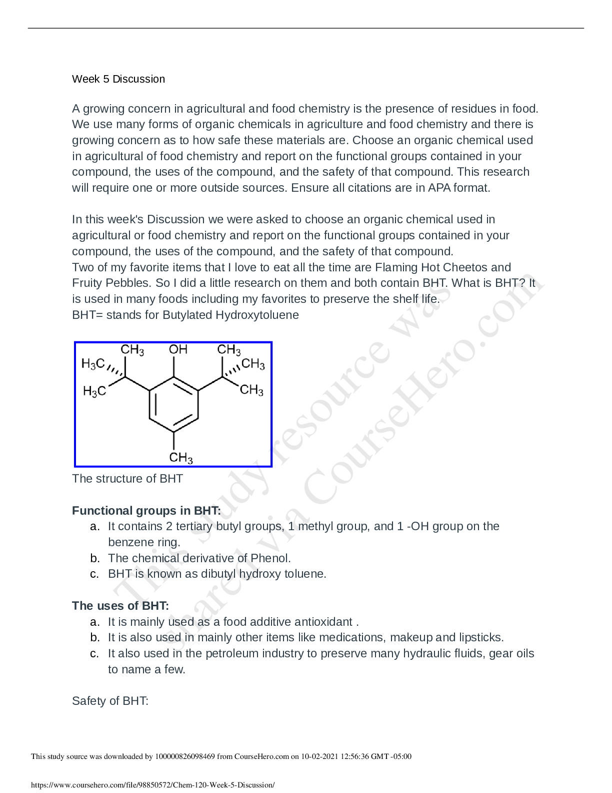 Preview image for CHEM 120 Unit 5 Discussion: Organic Chemistry WITH QUESTIONS AND ANSWERS GUARANTEED GRADE A SCORE