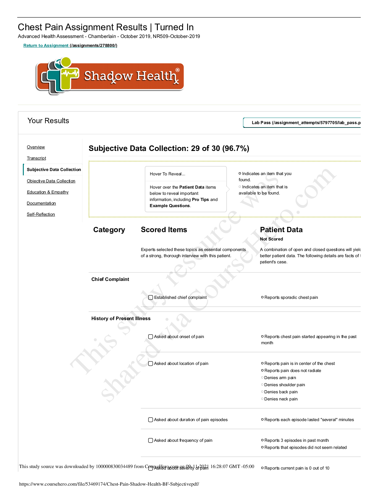Preview image for NR 509 CHEST PAIN SHADOW HEALTH_ BF_SUBJECTIVE