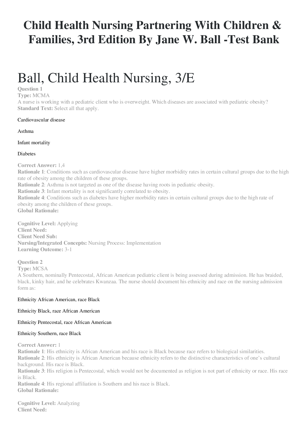 Preview image for Child Health Nursing Partnering With Children & Families, 3rd Edition By Jane W. Ball -Test Bank(Graded A Test Bank)
