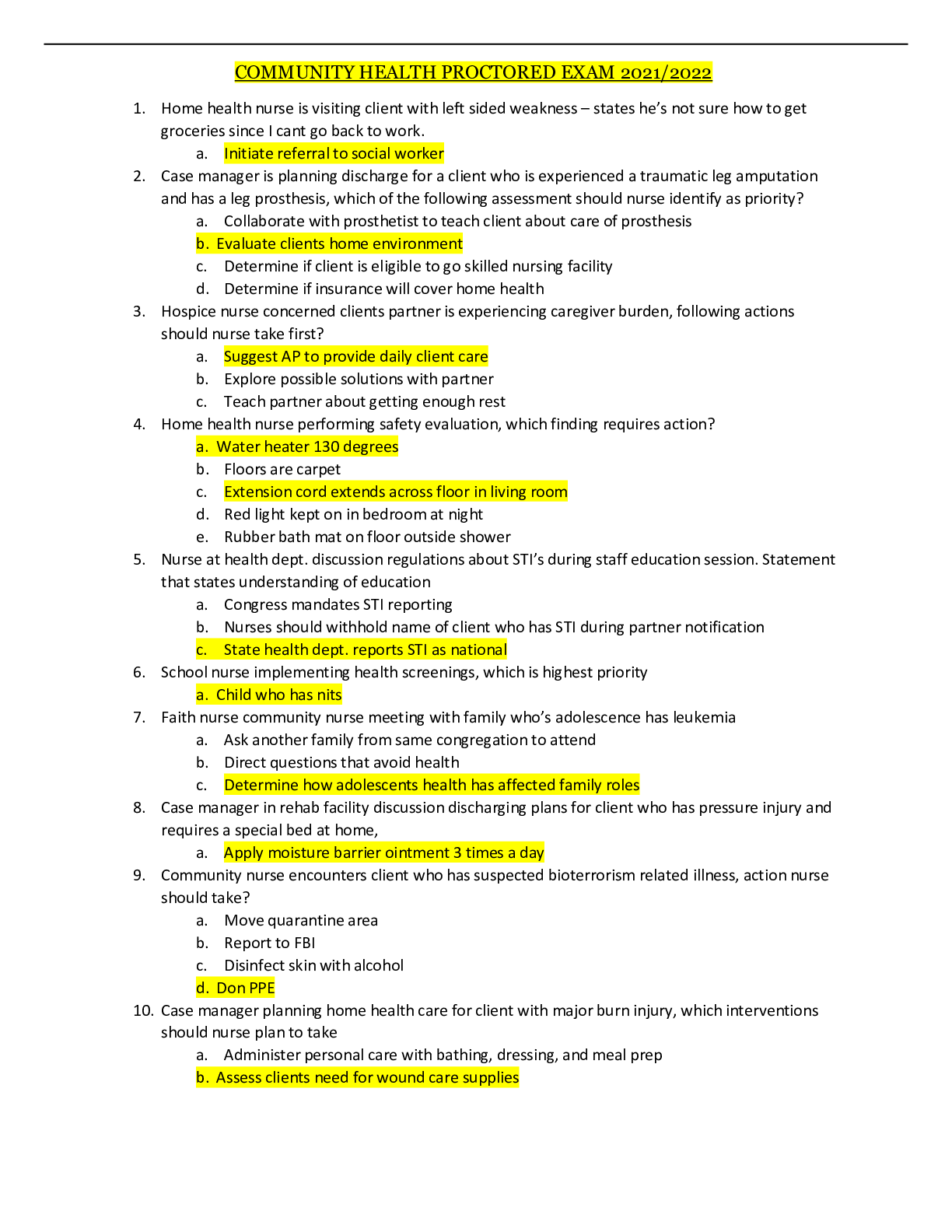 Preview image for COMMUNITY HEALTH PROCTORED EXAM 2021/2022