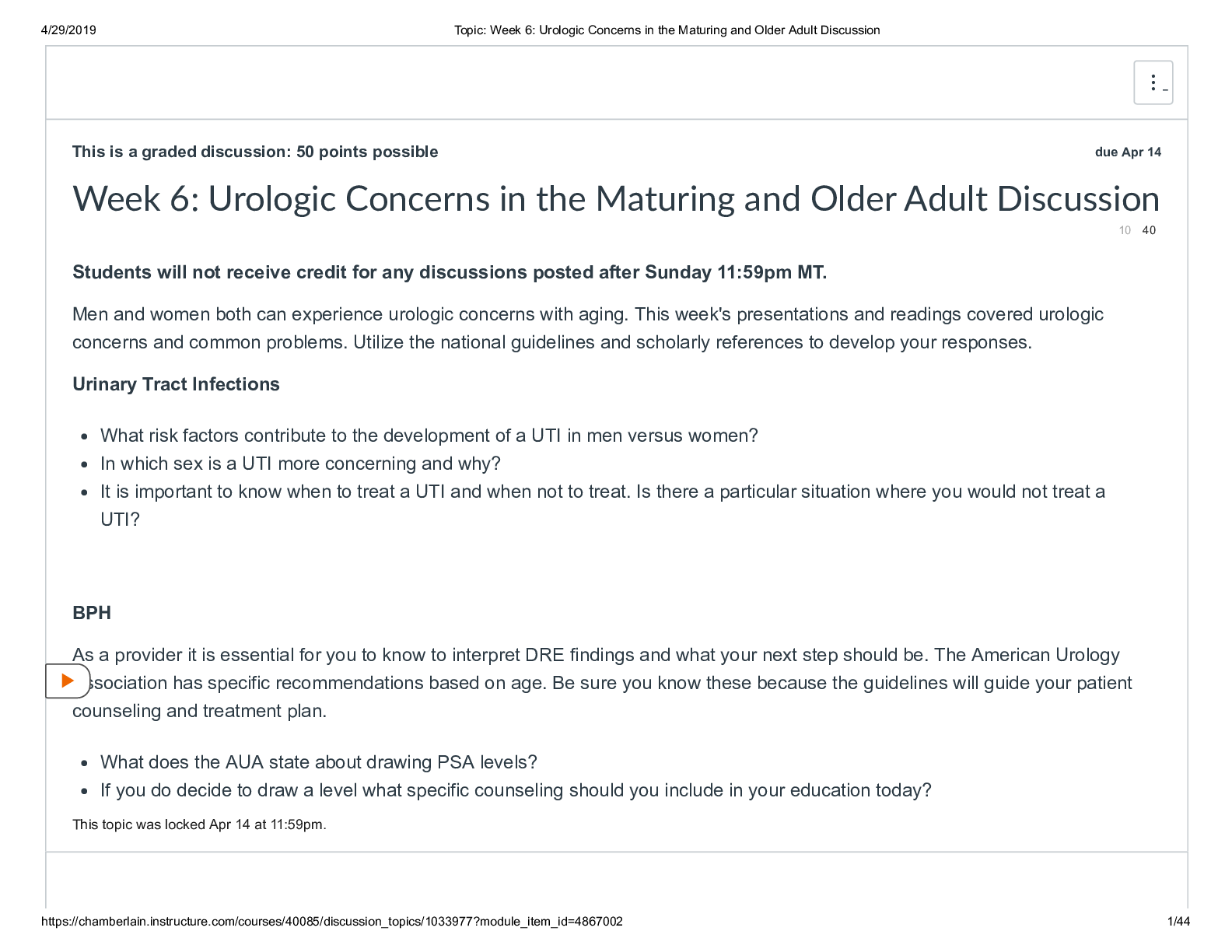 Preview image for NR 601 : Complete_ Week 6_ Urologic Concerns in the Maturing and Older Adult Discussion.