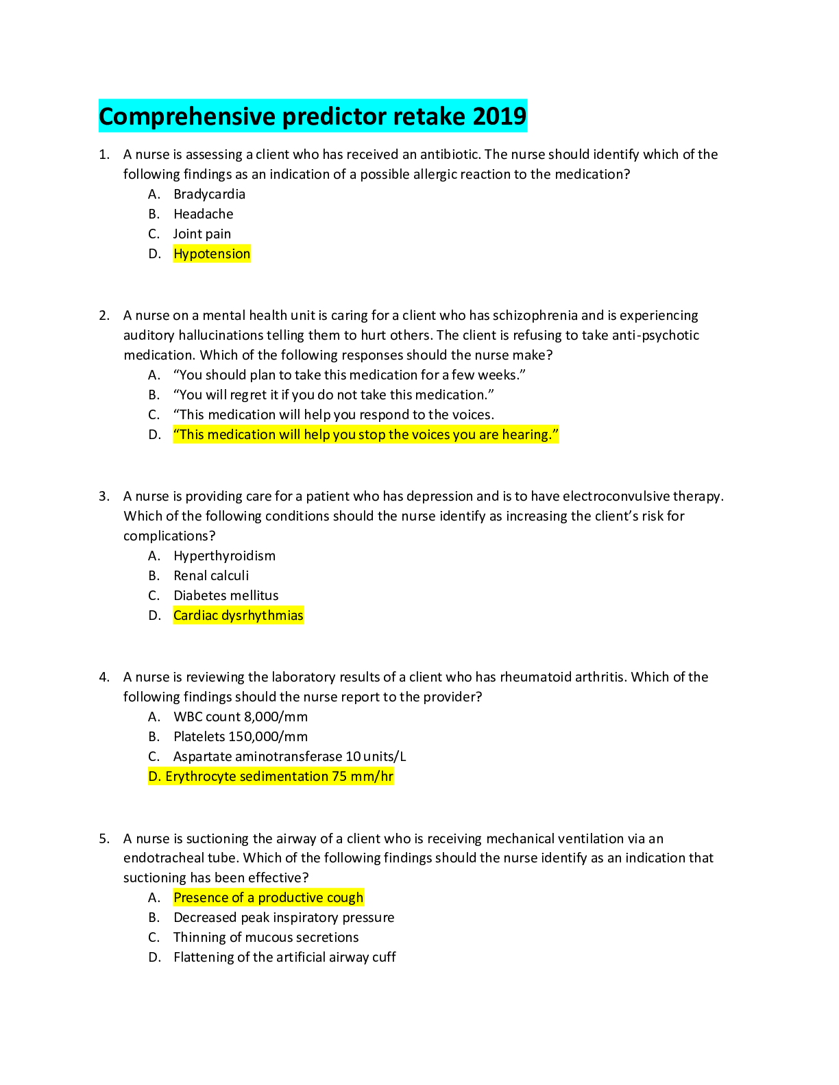 Preview image for ATI RN COMPREHENSIVE PREDICTOR RETAKE 2019 GRADED A/ LATEST REVISED QUESTIONS WITH ANSWERS