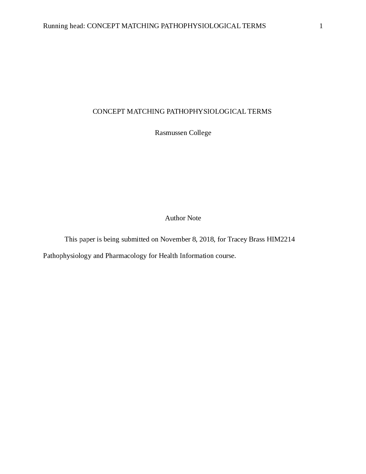 Preview image for Rasmussen College HIM 2214 Concept matching pathophysiological terms_REVIEWED AND VERIFIED BY EXPERTS 2021