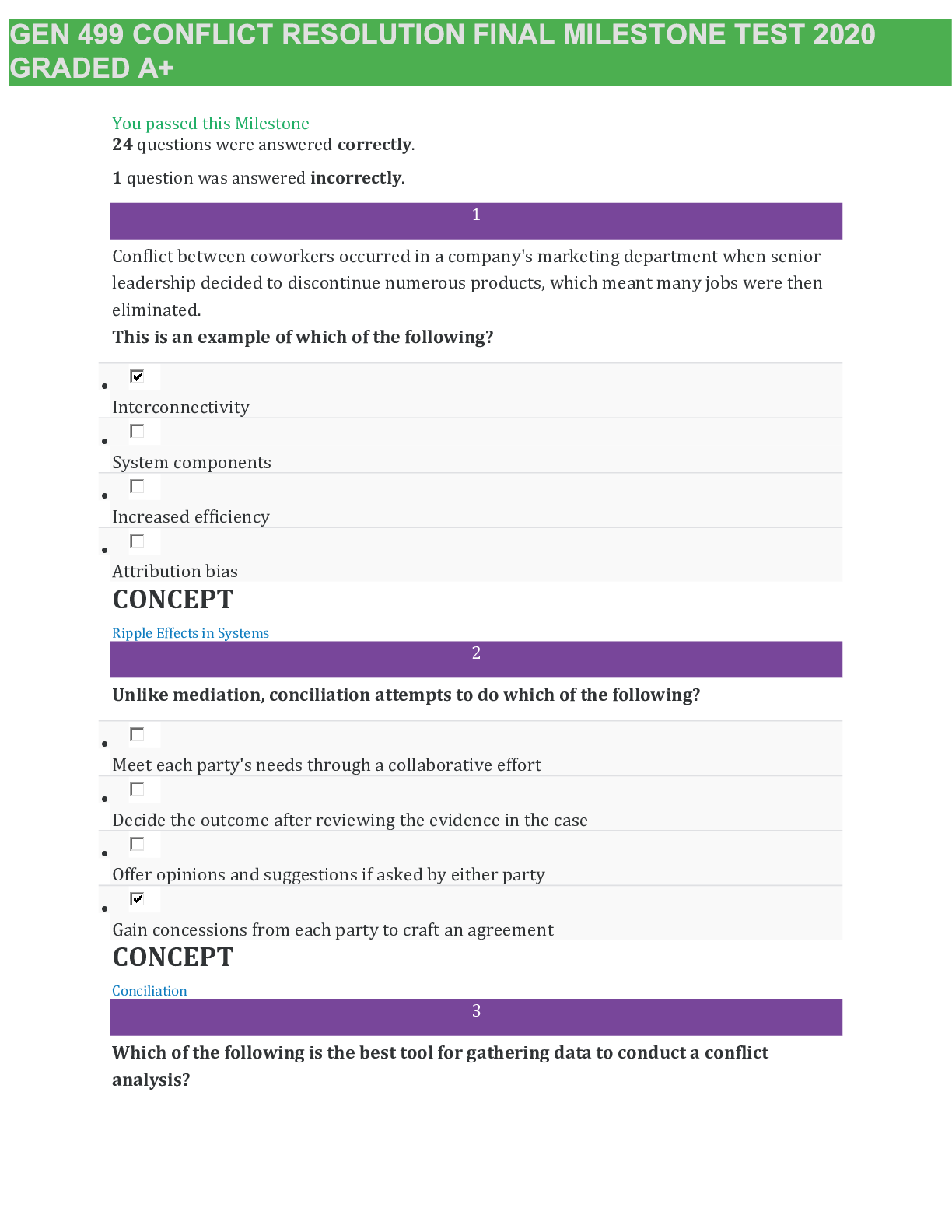 Preview of GEN 499 CONFLICT RESOLUTION FINAL MILESTONE TEST 2020 GRADED A+