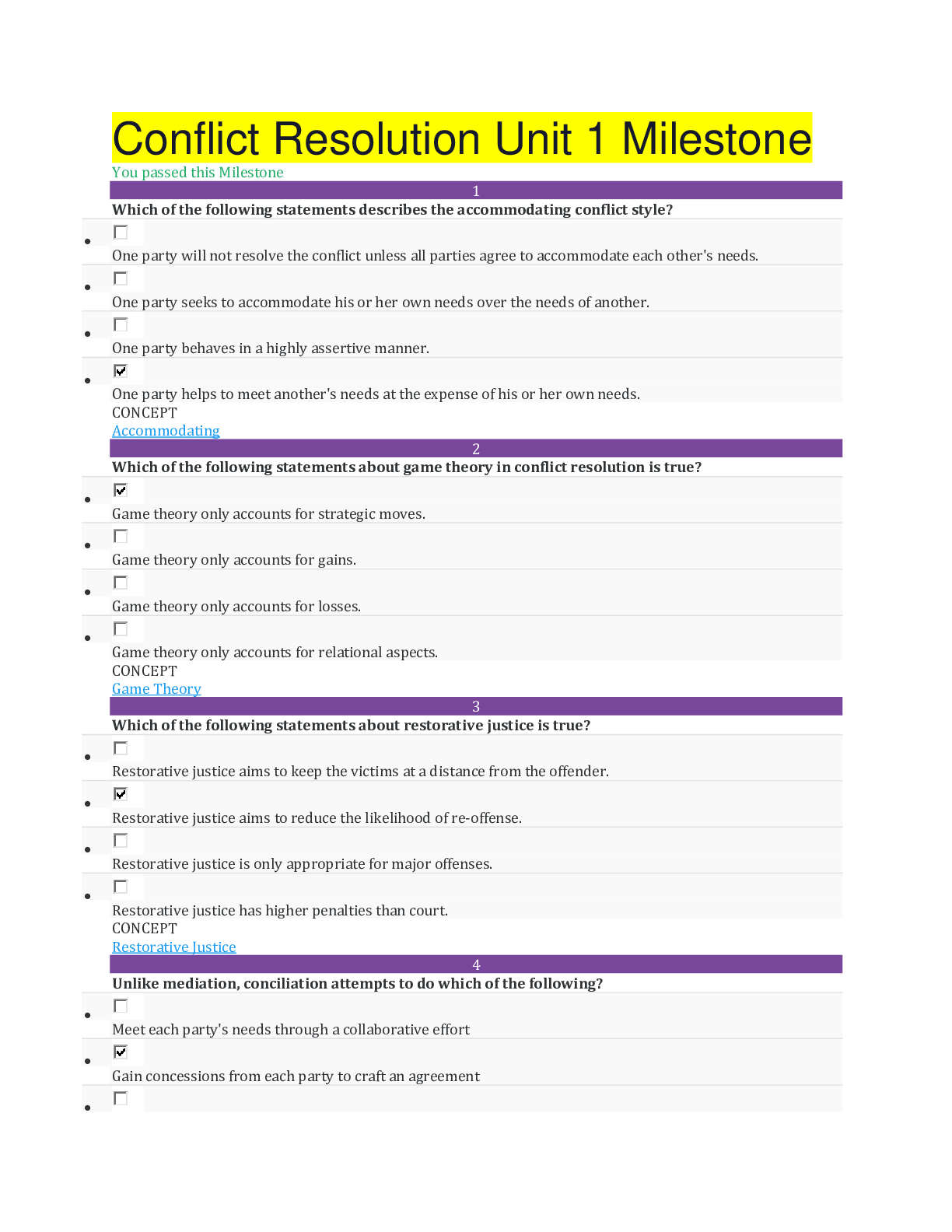 Preview image for Conflict Resolution Unit 1 Milestone QUESTION AND ANSWERS