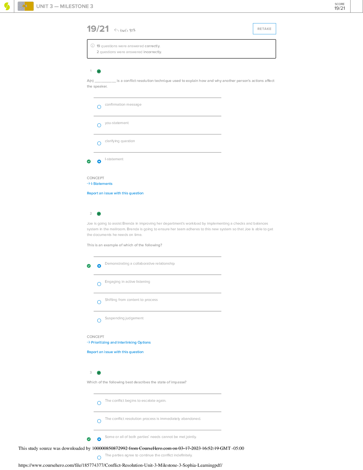 Preview image for 2023 Milestone 3 unit 3 Sophia Conflict resolution - GRADED A+