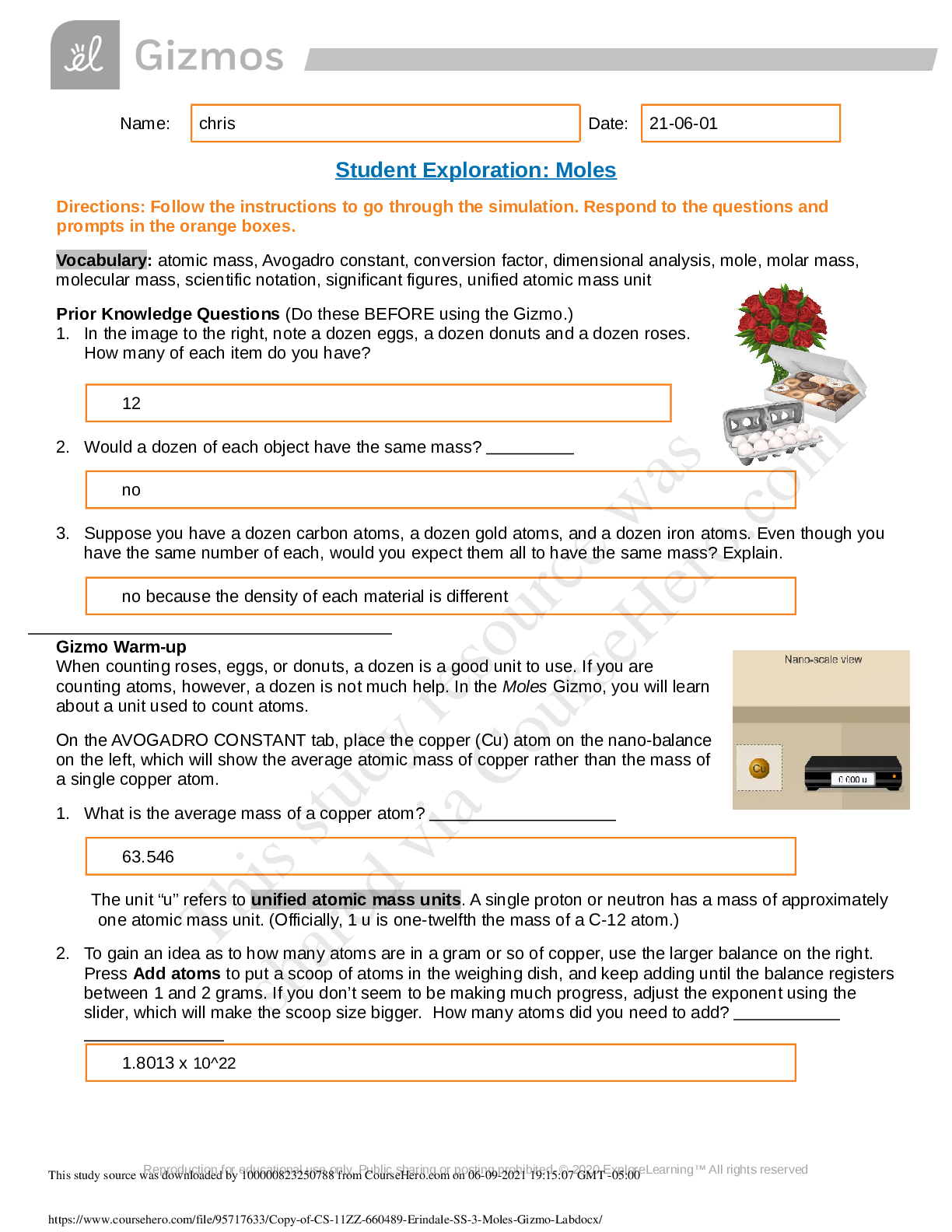 Preview image for STUDENT EXPLORATION: MOLES 2021 GIZMOS LAB SOLUTIONS,