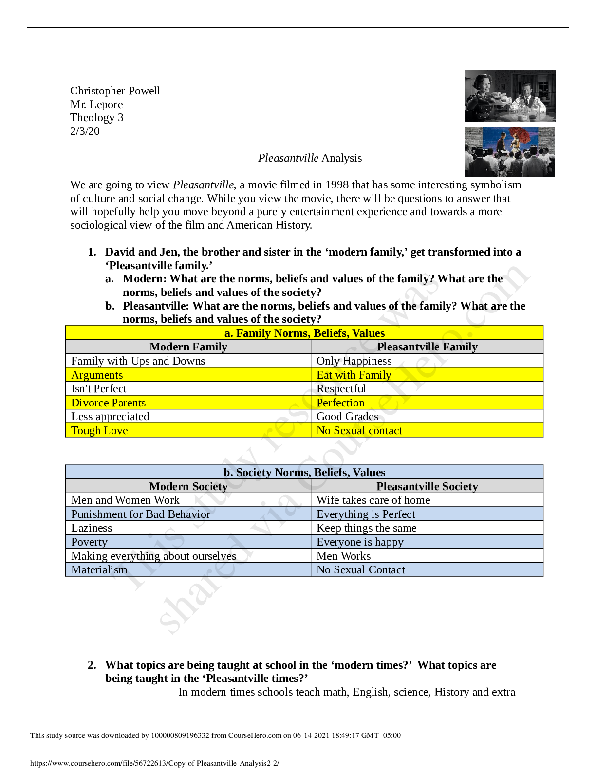 Preview of Copy of Pleasantville_Analysis
