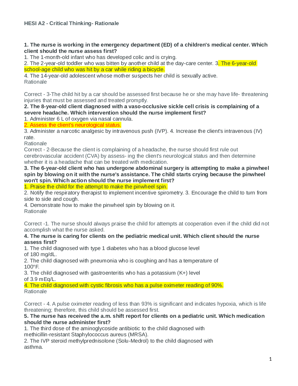 Preview image for Hesi Critical Thinking Questions and Answers