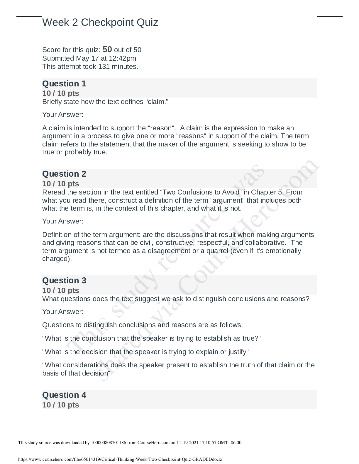 Preview of NUR 347 Week 2 Checkpoint Quiz Graded A 2020