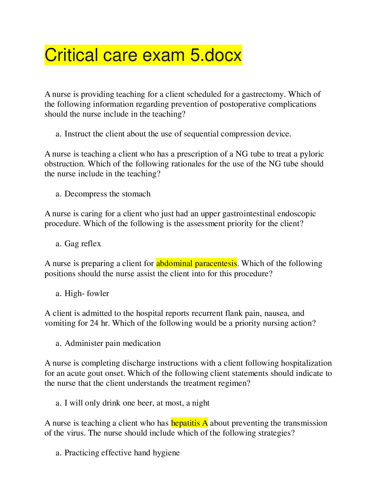 Preview image for Critical care exam 5.docx( Download to score an A+)