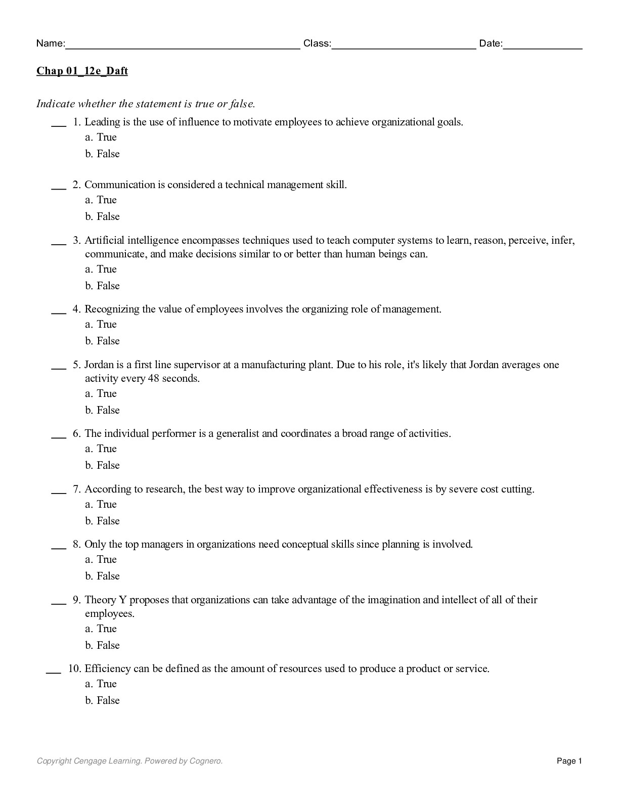 Understanding Management, 12th Edition by Daft Test Bank