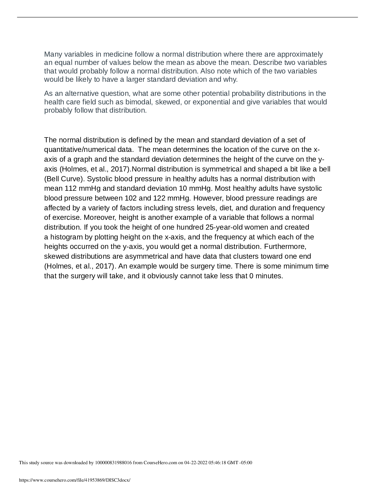 Preview image for Miami Dade College, Miami-MATH 225N Week 5 Discussion: The Normal Distribution_Rated A.