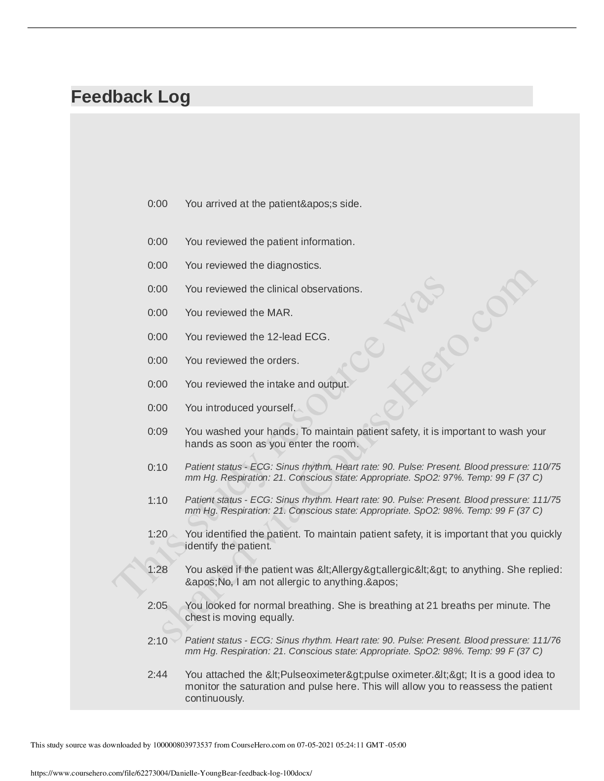 Preview of Danielle Young Bear Feedback Log