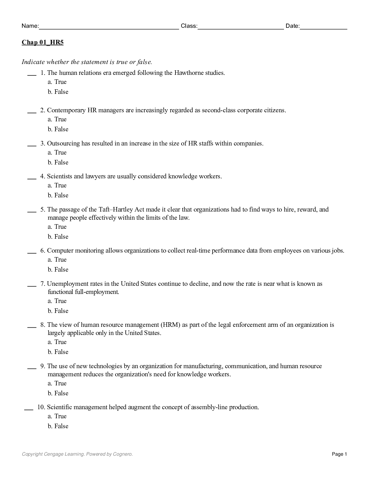 HR 5.0, 5th Edition by Angelo DeNis, Ricky Griffin TEST BANK