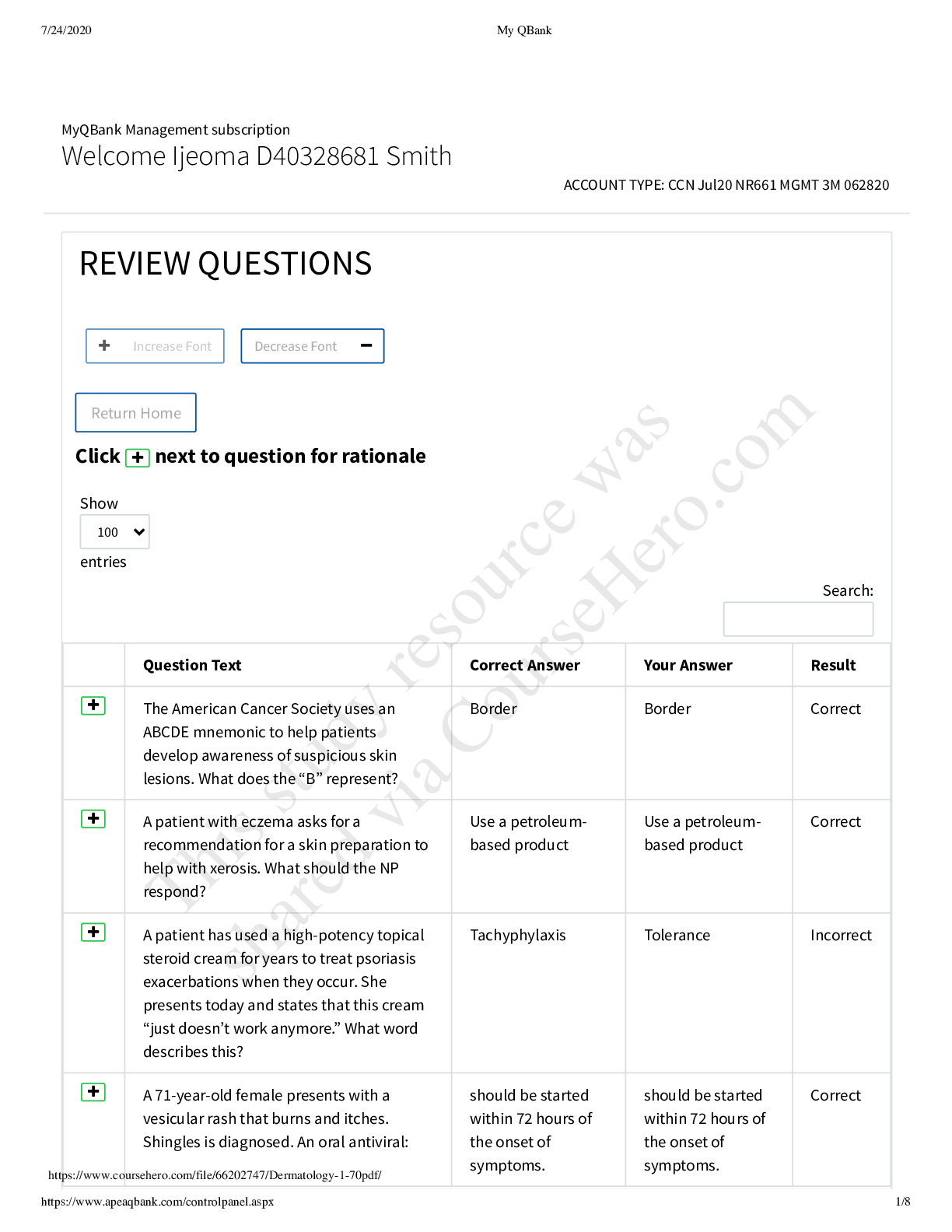 Preview image for Dermatology-1-70  Exam Review-Questions & Answers