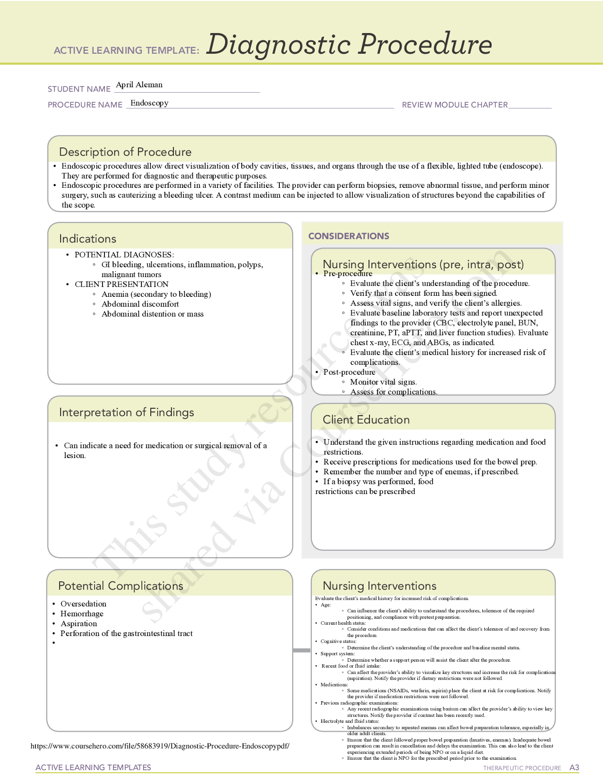 Preview image for NURSING 250 Diagnostic Procedure - Endoscopy