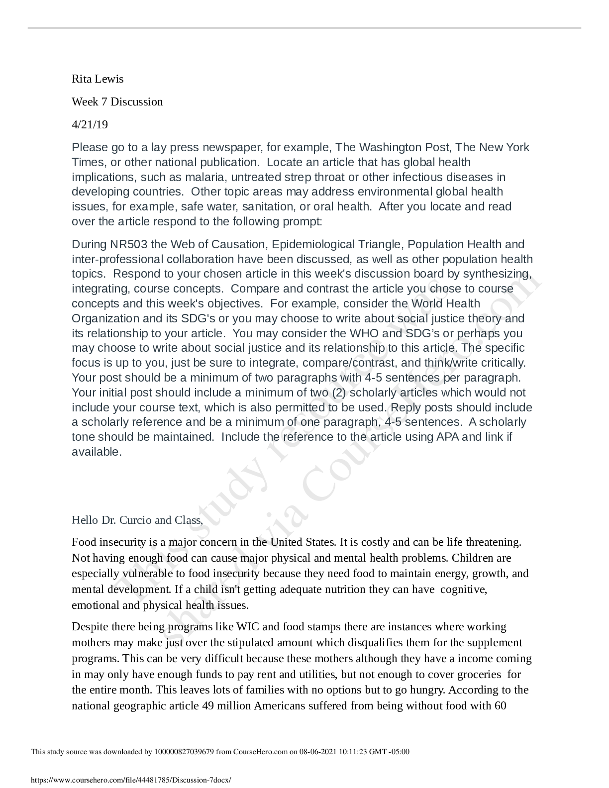 Preview image for NR-503 Week 7 Discussion: Global and Environmental Health