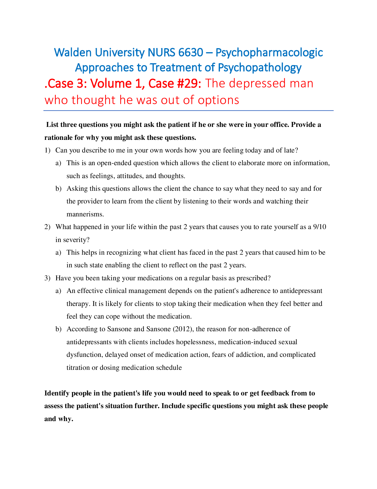 Preview of NURS 6630 Psychopharmacologic Approaches to Treatment of Psychopathology | Case Study 29.