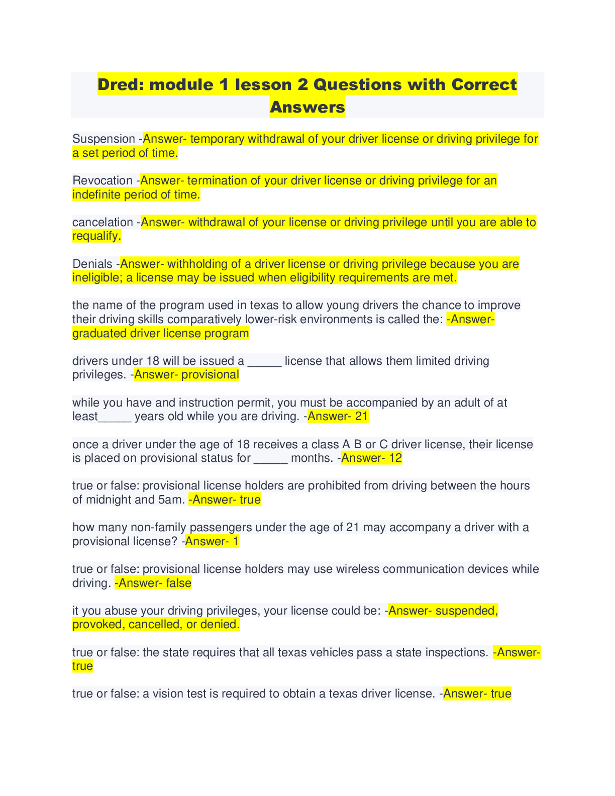Preview image for Dred: module 1 lesson 2 Questions with Correct Answers