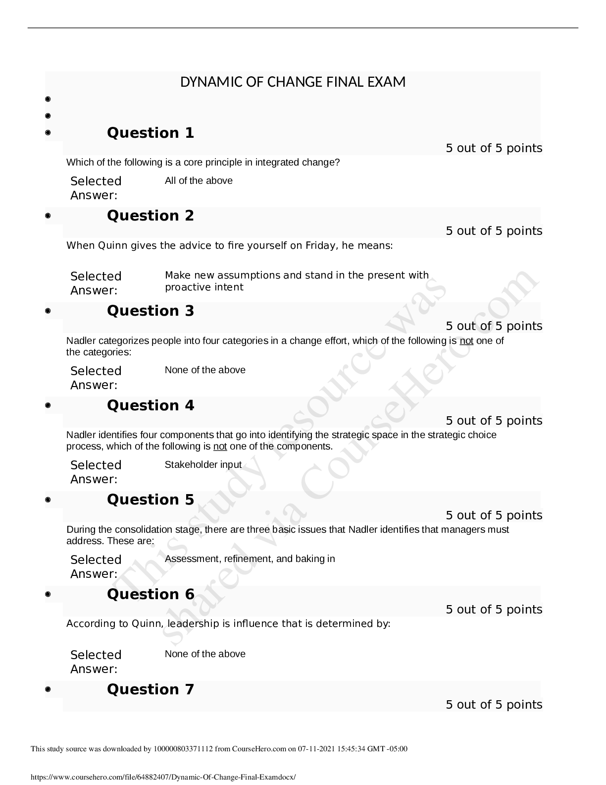 Preview image for Walden UniversityBUSI 3003Dynamic Of Change Final Exam.2021