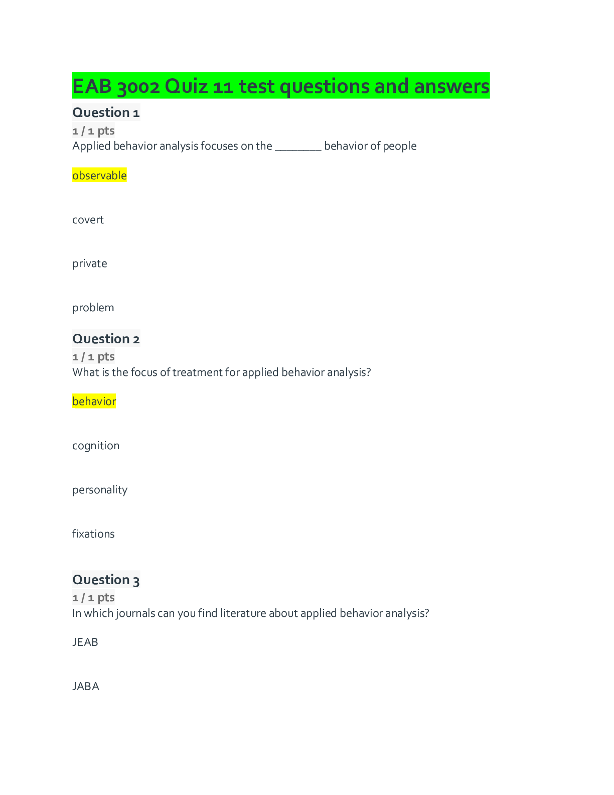Preview image for EAB 3002 Quiz 11 test questions and answers new solution 2021