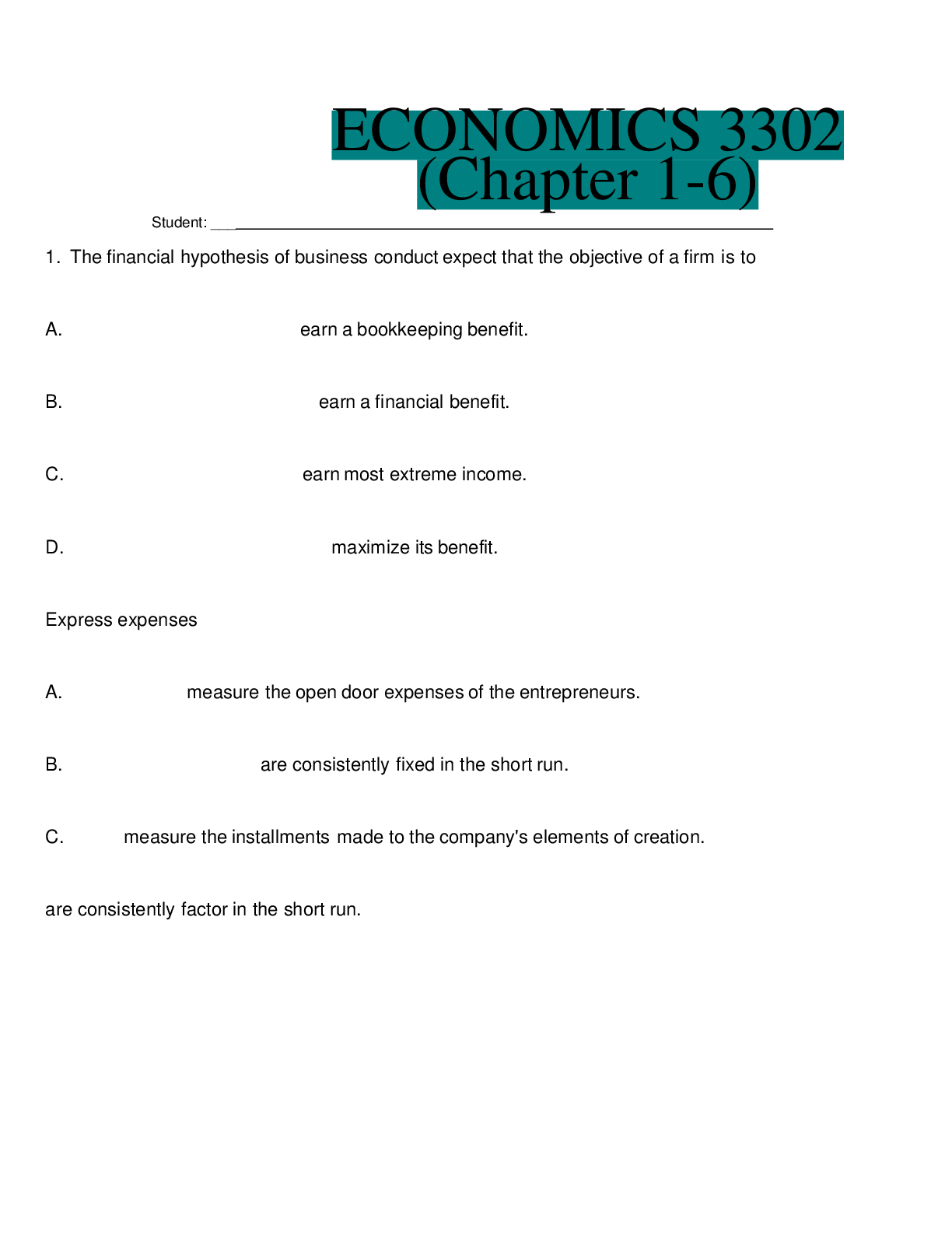 Preview image for ECONOMICS 3302 (Chapter 1-6)