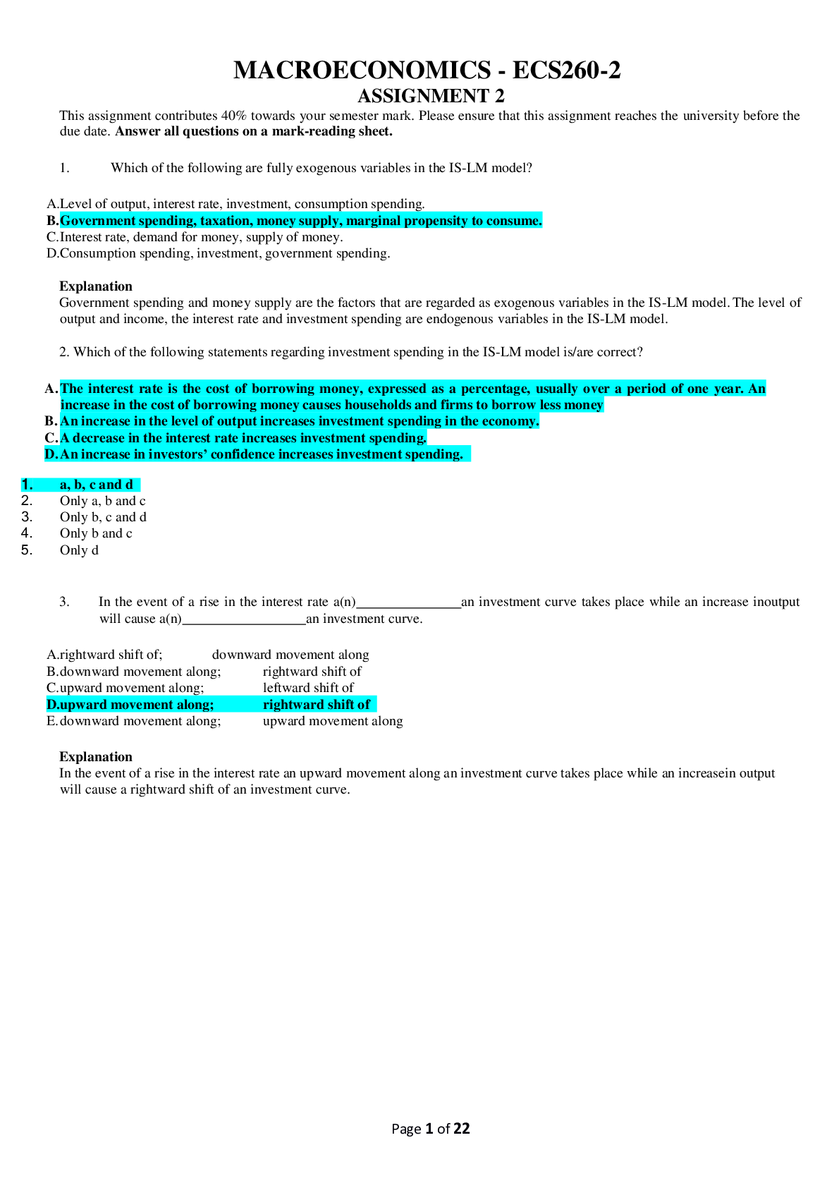 Preview of University of South Africa| MACROECONOMICS - ECS260-2 ASSIGNMENT 2