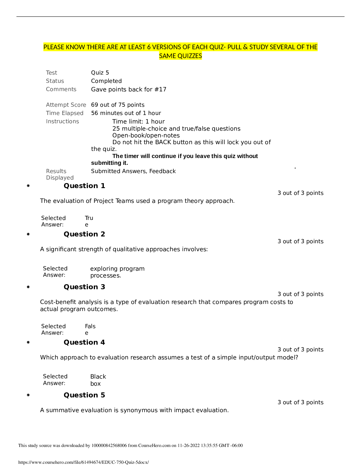 Preview image for Liberty University EDUC 750 Quiz 5.