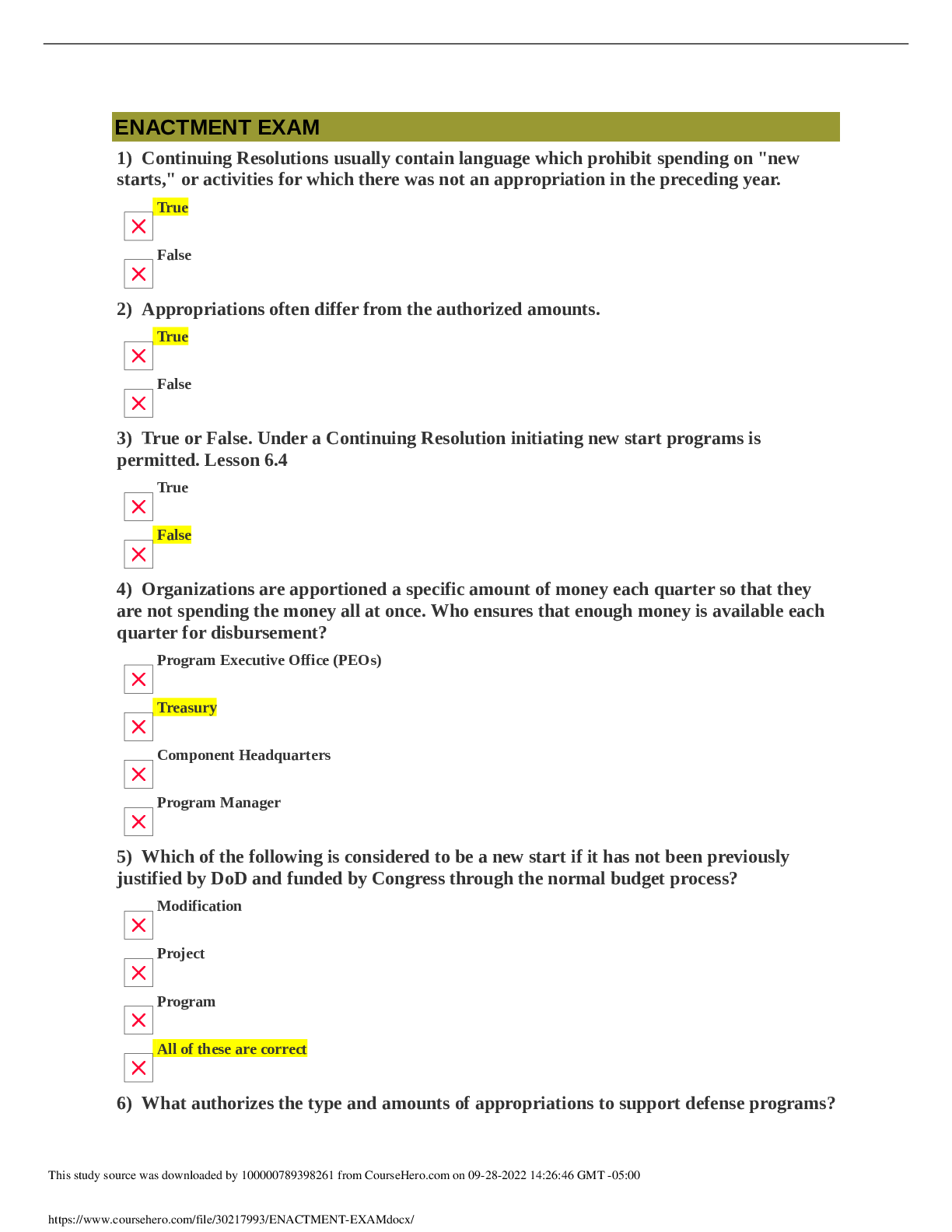 Preview image for Defense Acquisition University      BCF 110  ENACTMENT EXAM