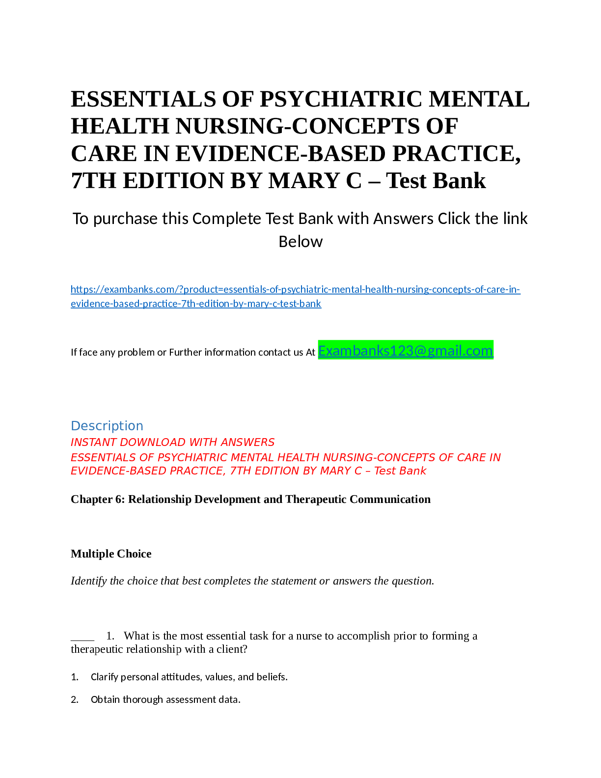 Preview image for Chapter 01: Science and the Therapeutic Use of Self in Psychiatric Mental Health Nursing Varcarolis: Essentials of Psychiatric Mental Health Nurasbinirbg.c:omA/teCst ommunication Approach to Evidence-Based Care, 4th Edition