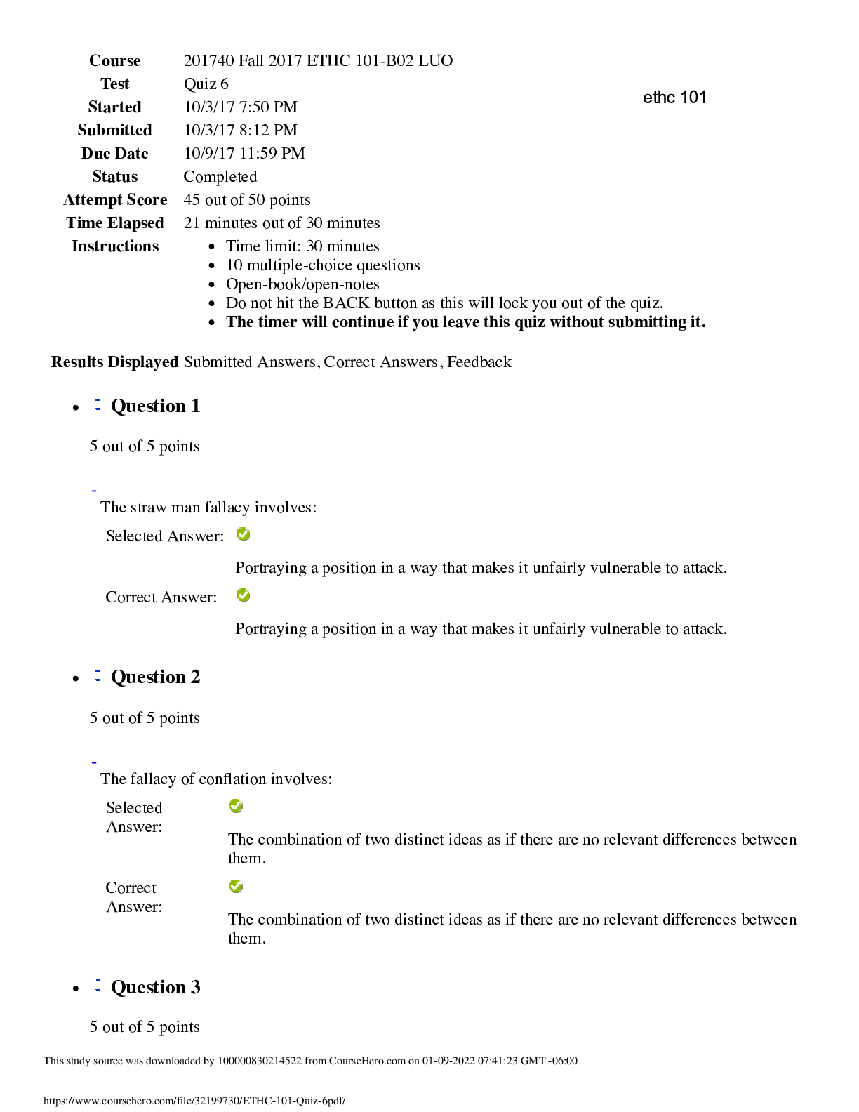 Preview of ETHC-101-Quiz-6 with answers 2020-2021